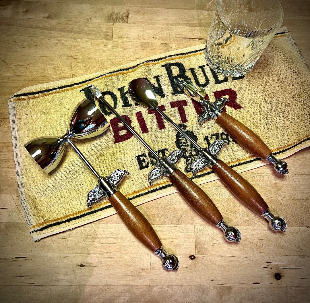 Vintage Medieval Knights Helmet Wood Handled Bar Tool Set With