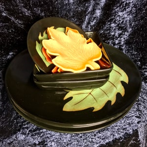 Set Vintage Harvest Black Decorative Plates Bowls Leaf Plates