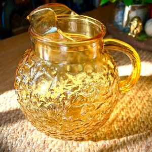 Vintage Amber Glassware Milano Lido Pattern Bump Crinkle Glass Pitcher by Anchor Hocking