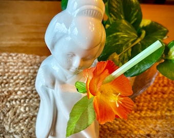 Vintage Geisha Girl Tiki Mug: White Ceramic Restaurant Cup