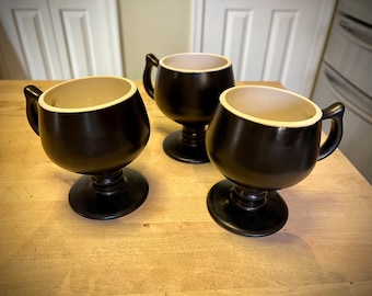Black Hall Pottery Ceramic Stoneware Pedestal Coffee Mugs Model 2274 Mid Century Vintage USA