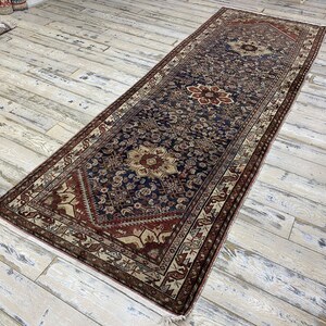Antique Malayer Runner, 3&#39;7 x 10&#39;2 ft, Neutral Rug, Washed Rug, Vintage Rug, Muted Rug, Area Rug, Vintage Rug, Caucasian rug, Distressed Rug