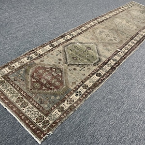 Antique Hamadan Rug, 3&#39;3 x 12&#39;5 Feet ,Neutral Rug, Washed Rug, Vintage Rug, Muted Rug, Area Rug, Vintage Rug - Caucasian rug, Distressed Rug