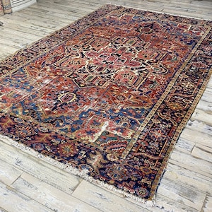 Antique Heriz Rug 7&#39;5 X 11&#39;1 Ft, Persian Rug, Washed Rug, Tribal Rug, Area Rug, Turkish Rug, Vintage Rug, Caucasian rug, Distressed Rug