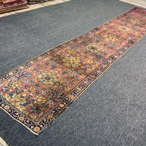 Antique Sarouk Rug 3&#39;1X 17&#39; Ft Persian Rug, Handmade Rug, Tribal Rug, Antique Runner Farmhouse Rug, Vintage Rug Caucasian rug Distressed Rug
