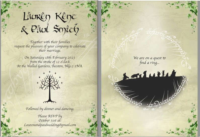 Lord of the rings wedding invitation template printable image 4