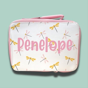 Personalised Children&#39;s Lunch Bag | Back to School Lunch Bag | Pink Girls Lunch Bag | Dragonfly Lunch Bag