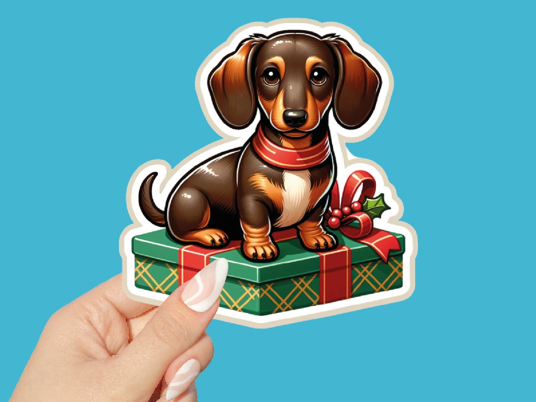 Cute Puppy Glossy Sticker - Dachshund Christmas Stickers - Adorable ...