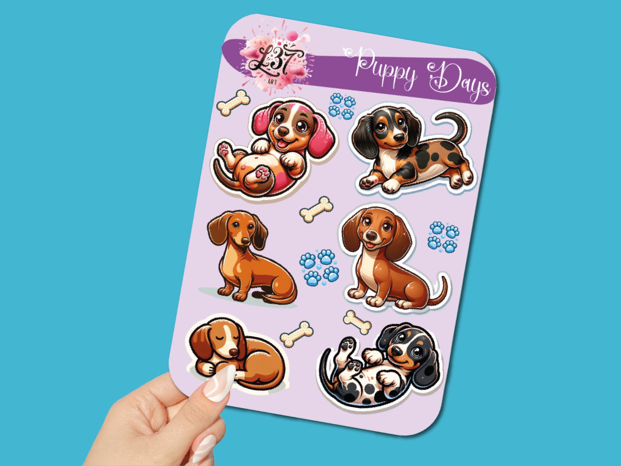 Cute Puppy Glossy Sticker Sheet - Dachshund Sausage Dog Stickers ...