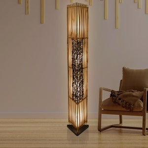 Bamboo Floor Lamp, Authentic Rattan, Asian Oriental Wooden Floor Lamp, Natural Tree Lighting, Handmade Wooden Floor Light, Home Decor