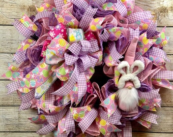 Easter holiday, Easter home decor, Easter mesh wreath, Easter theme, Easter gnome wreath, spring decor