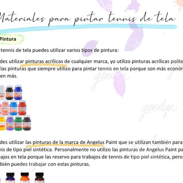 Lista de materiales para pintar tennis DE TELA