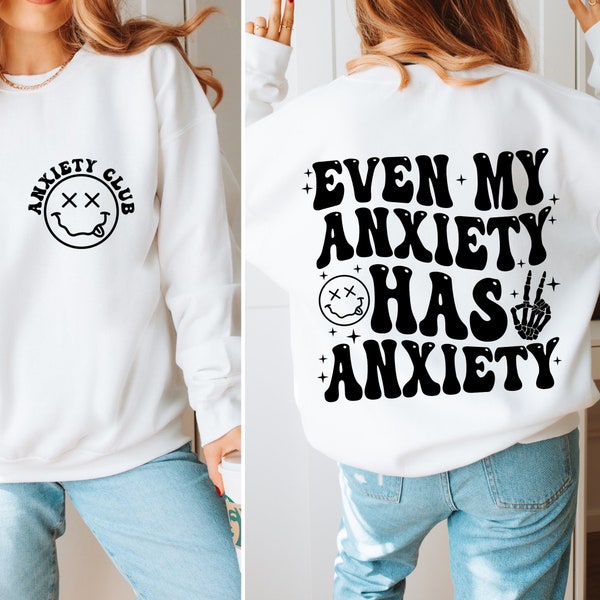 Even My Anxiety Has Anxiety Svg Png, Anixety Club Svg, Retro Funny Svg, Sarcastic Svg, Smiley Svg, Groovy Svg Png, Trendy Svg, Pocket Design