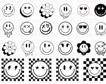 Smiley Face Svg Png Bundle, Smiley Face Svg, Drippy Smiley Svg, Emoji Svg, Hippie Svg, Melting Smiley Svg, Checkered Smiley Png, Smiley Png