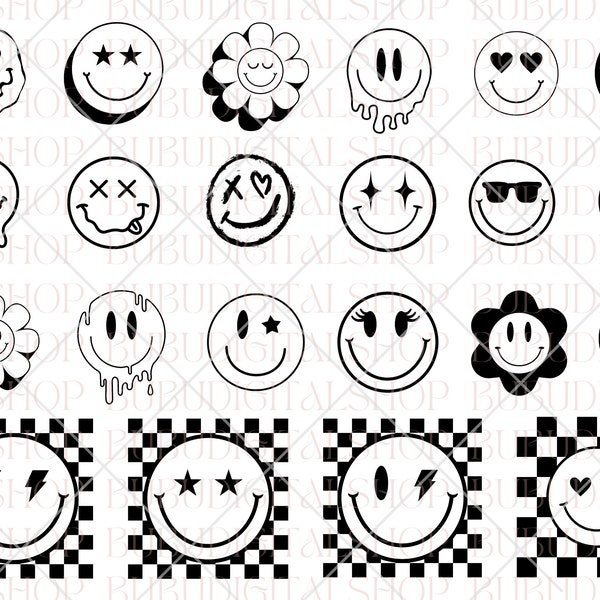 Smiley Face Svg Png Bundle, Smiley Face Svg, Drippy Smiley Svg, Emoji Svg, Hippie Svg, Melting Smiley Svg, Checkered Smiley Png, Smiley Png