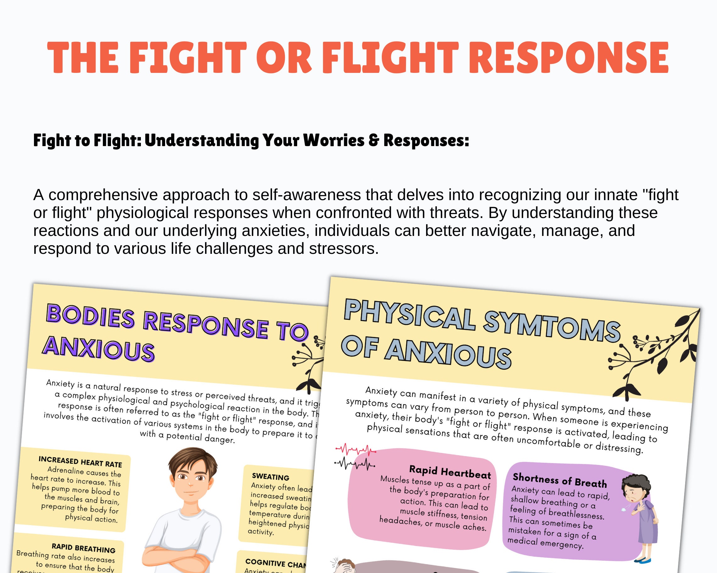 Signs of Fight Flight Freeze and Fawn Response Worksheets for the ...