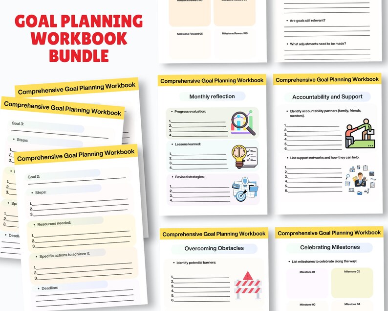 Goal Planner Bundle, SMART Goal Setting Kit,monthly Habits Reflections ...