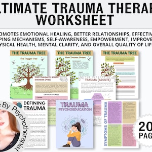 Trauma Therapy Worksheet Bundle, Trauma worksheets, PTSD Counseling Worksheet, Trauma Symptoms & Responses, Therapeutic Psychoeducation Tool