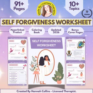 Ultimate Self Forgiveness Worksheet Package, Self Love, Self Growth, Therapy Worksheets, Self Esteem, Forgiveness Workbook, Healing, CBT