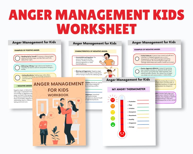 Anger Management Kids Techniques Worksheets, Anger Cycle Workbook ...