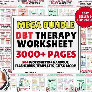 LOS MÁS VENDIDOS: Mega Bundle DBT, habilidades DBT, libro de trabajo DBT, hoja de trabajo de terapia, recursos de asesoramiento, herramientas de terapia, tarjetas didácticas de salud mental