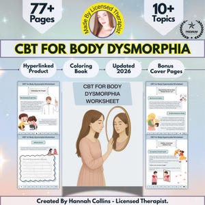 CBT Body Dysmorphia Worksheets, Body Image Therapy (PDF & PNG)