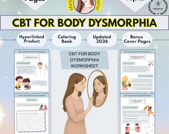 CBT Body Dysmorphia Worksheets, Body Image Therapy (PDF & PNG)