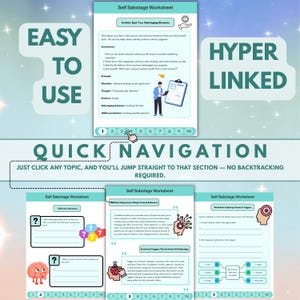 Self Sabotage Worksheets: Therapy Psychoeducation Tools, 95+ Pages, 10+ Topics, Hyperlinked, Coloring Book (PDF) image 3