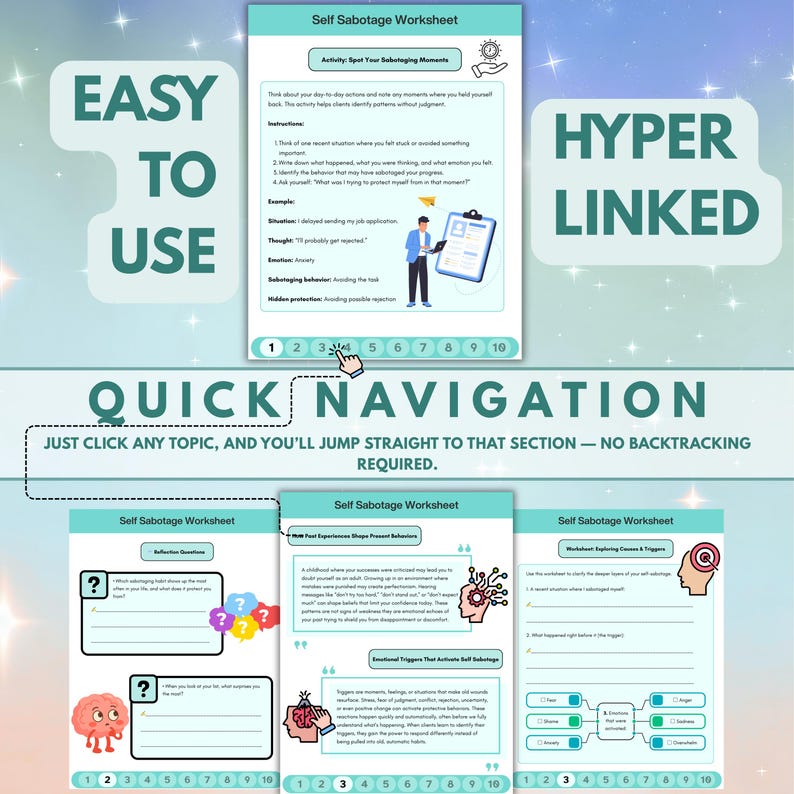 Self Sabotage Worksheets: Therapy Psychoeducation Tools, 95+ Pages, 10+ Topics, Hyperlinked, Coloring Book (PDF) image 3