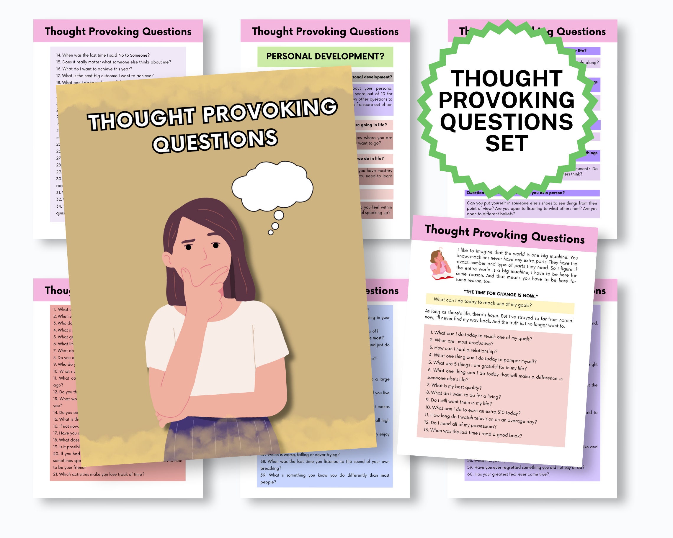 Thought Provoking Questions Set, Therapy Interventions Therapy Cheat ...