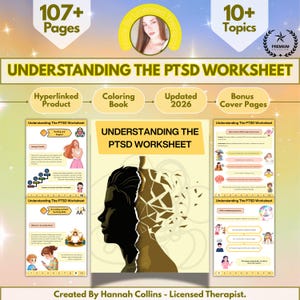 PTSD Workbook: C-PTSD Worksheets, Trauma Therapy, 107+ Pages, 10+ Topics, Hyperlinked, Coloring Book (PDF)