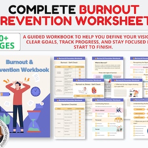 Burnout and Prevention Workbook, Stress Worksheets, Self-Care, Therapy Worksheets, Mental Health Planner Self-help, Anxiety Journal, CBT