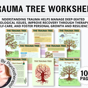 Trauma Tree Worksheet Bundle, Trauma worksheets, PTSD Counseling Worksheet, Trauma Symptoms & Responses, Therapeutic Psychoeducation Tool