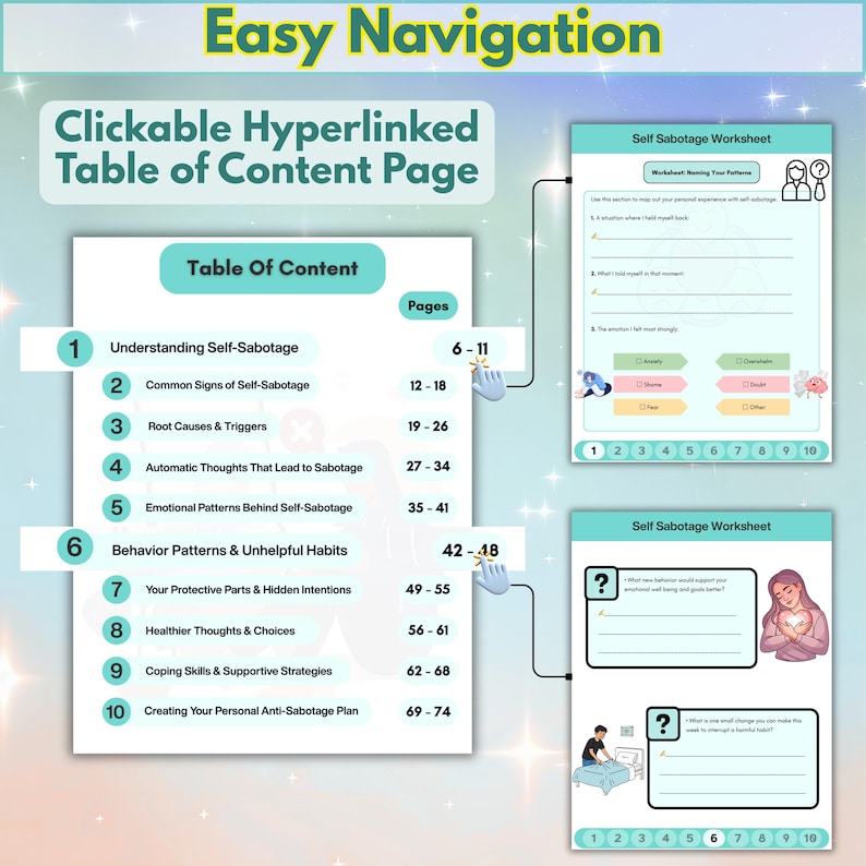 Self Sabotage Worksheets: Therapy Psychoeducation Tools, 95+ Pages, 10+ Topics, Hyperlinked, Coloring Book (PDF) image 7