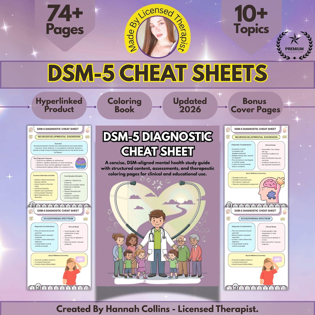DSM-5 Diagnostic Cheat Sheet Bundle, Mental Disorder Diagnosis Criteria ...