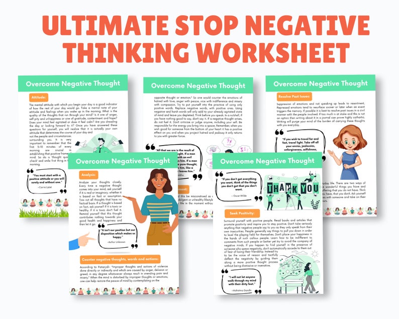 Stop Negative STOP Negative Thinking Worksheet, Cognitive Behavioural Therapy Tool ...