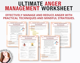 Understanding Anger Management Techniques Worksheets, Anger Cycle Workbook, Anger Journal, Anger Iceberg, Anger Coping Skills, Therapy Tools