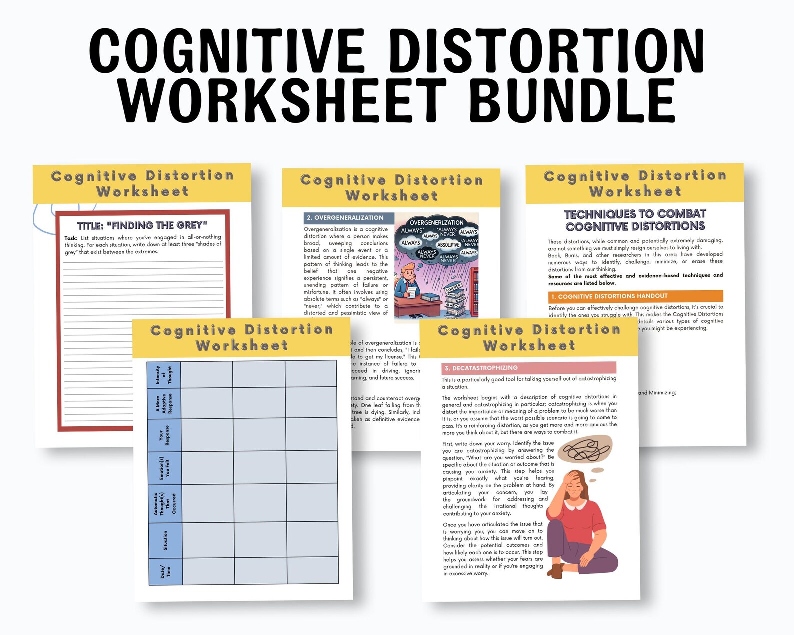 Cognitive Distortion Worksheets, Thinking Errors, Unhelpful Thinking ...