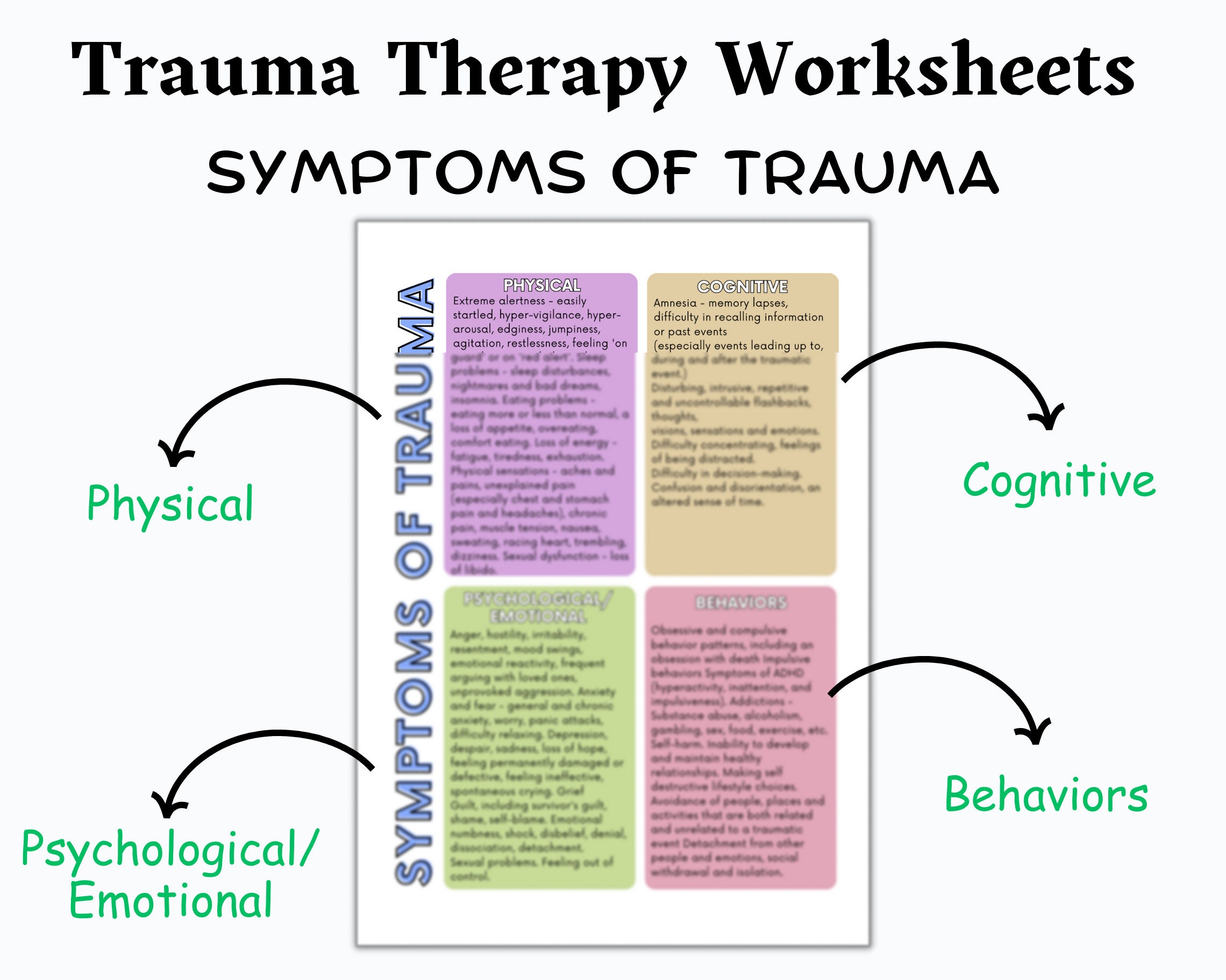 Trauma Therapy Worksheet Bundle, Trauma Worksheets, PTSD Counseling