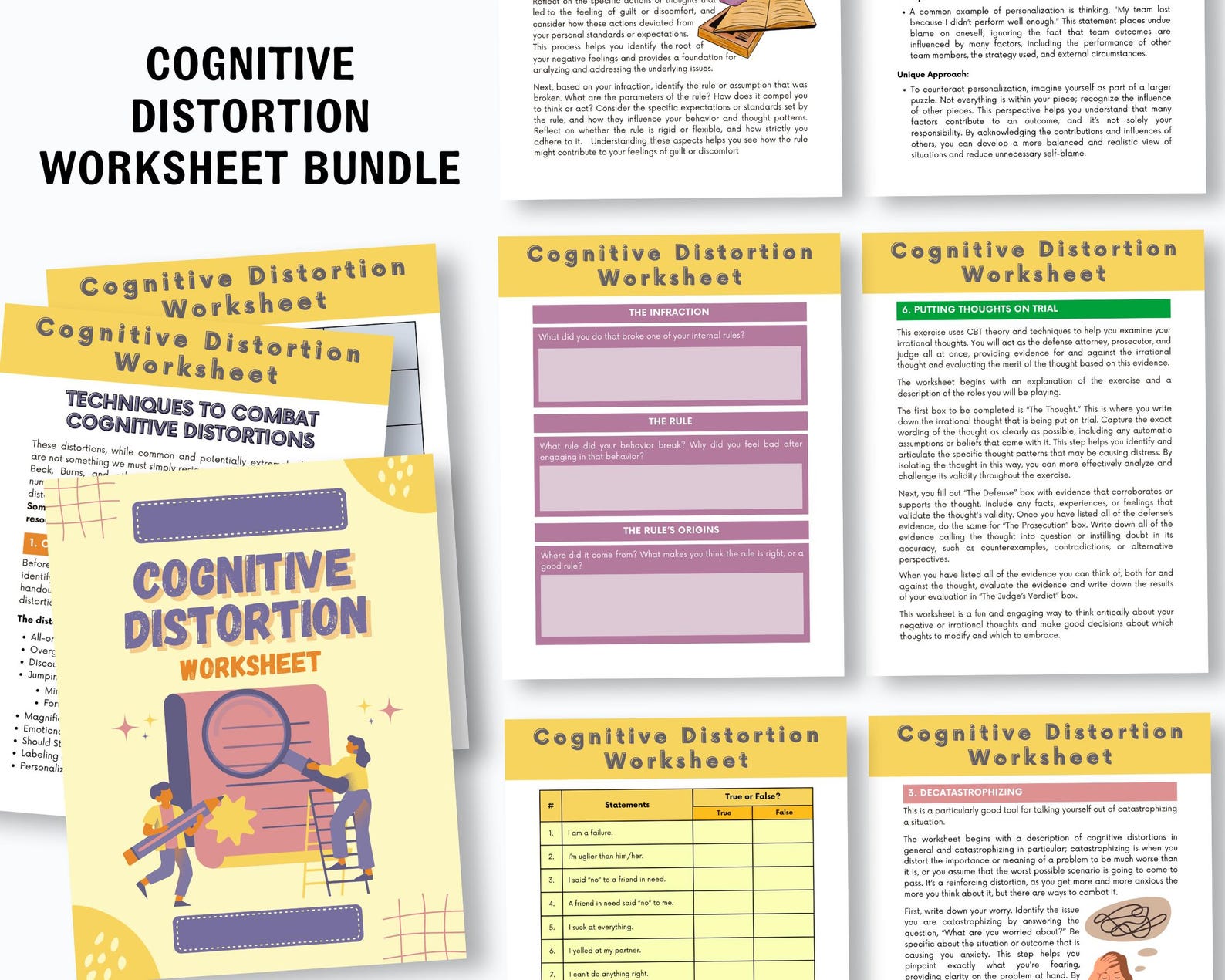 Cognitive Distortion Worksheets, Thinking Errors, Unhelpful Thinking ...