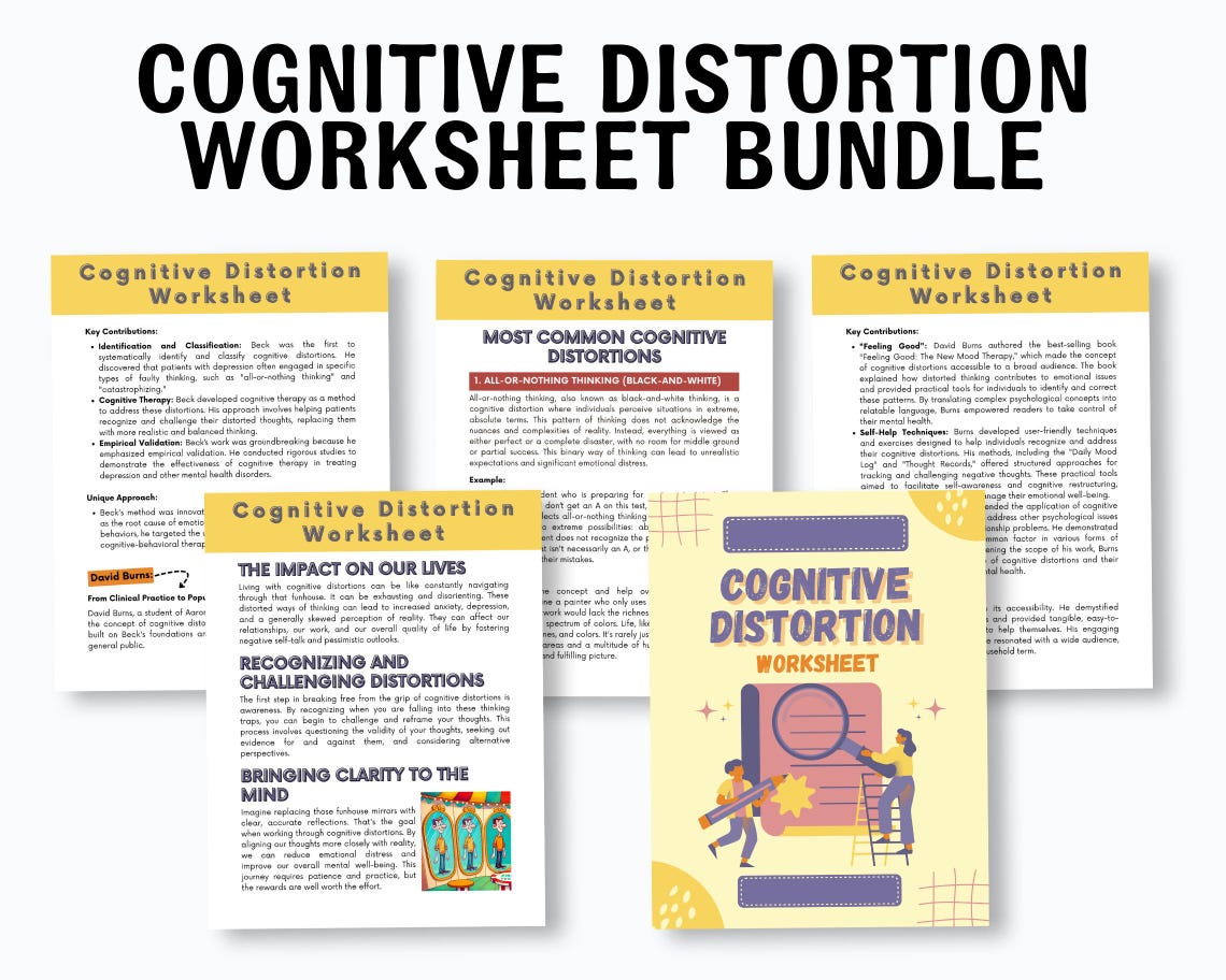 Cognitive Distortion Worksheets, Thinking Errors, Unhelpful Thinking ...