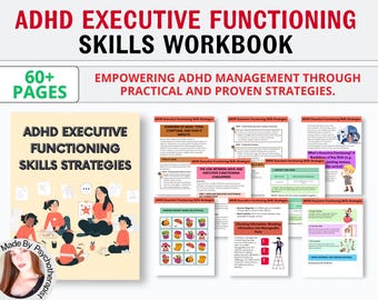 Executive functioning worksheets, ADHD Worksheets, Executive Dysfunction Workbook, Anxiety, depression, organization, coping skills tools