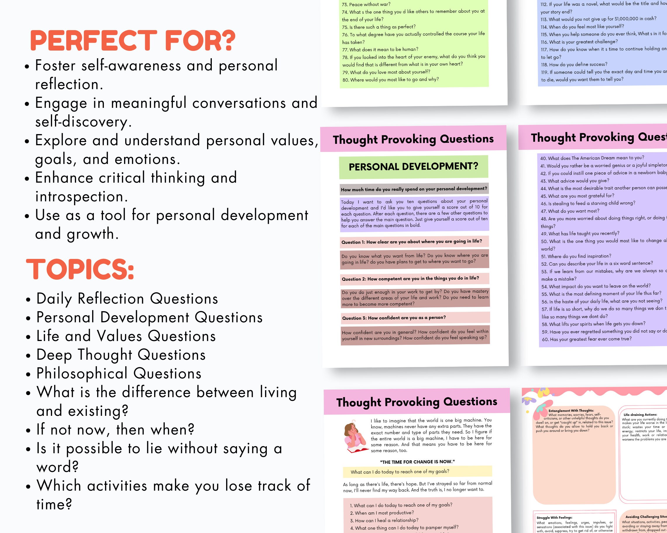 Think List Thought Provoking Questions Set, Therapy Interventions Therapy Cheat ...