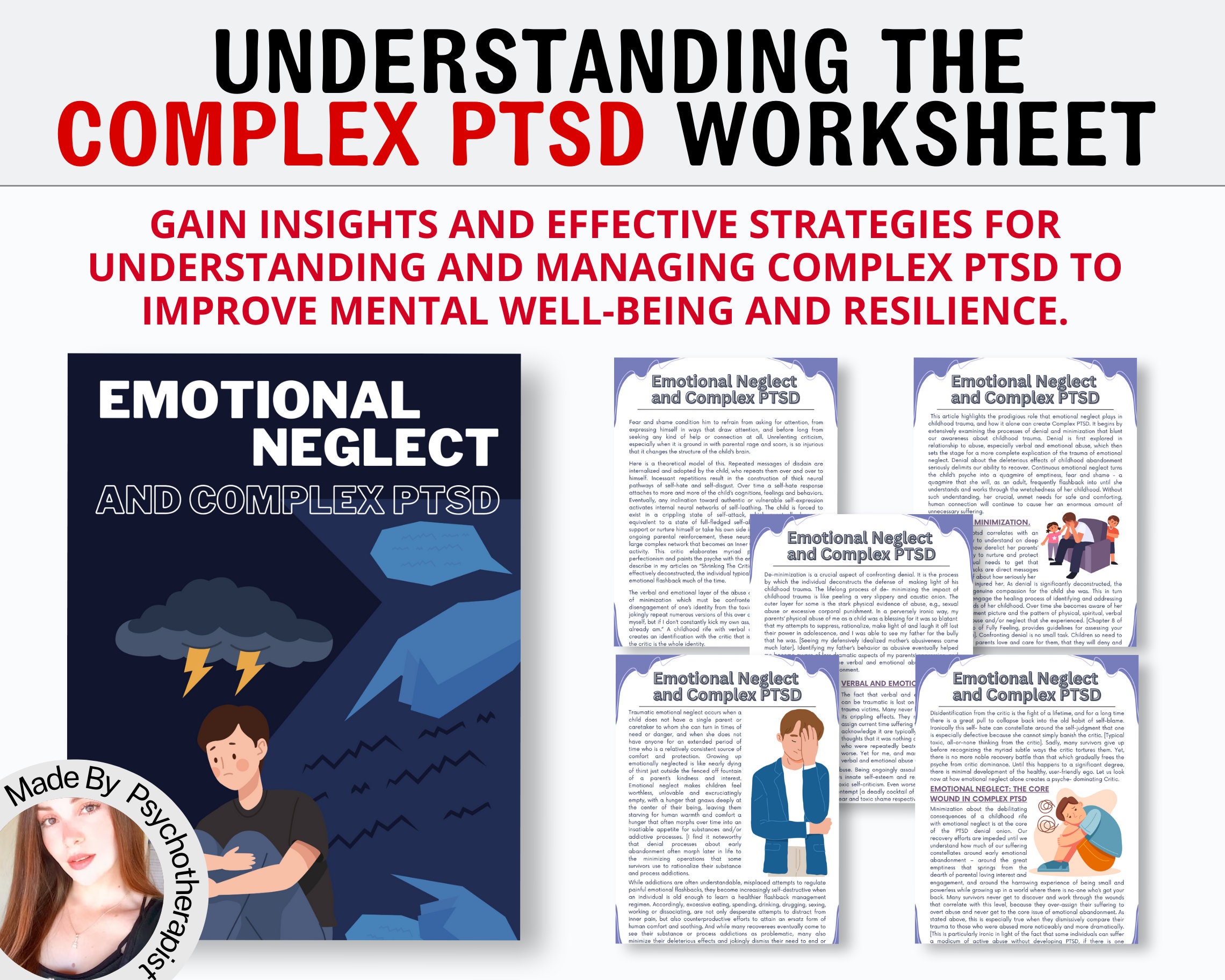 Emotional Neglect and Complex PTSD Worksheets, PTSD Workbook, Trauma