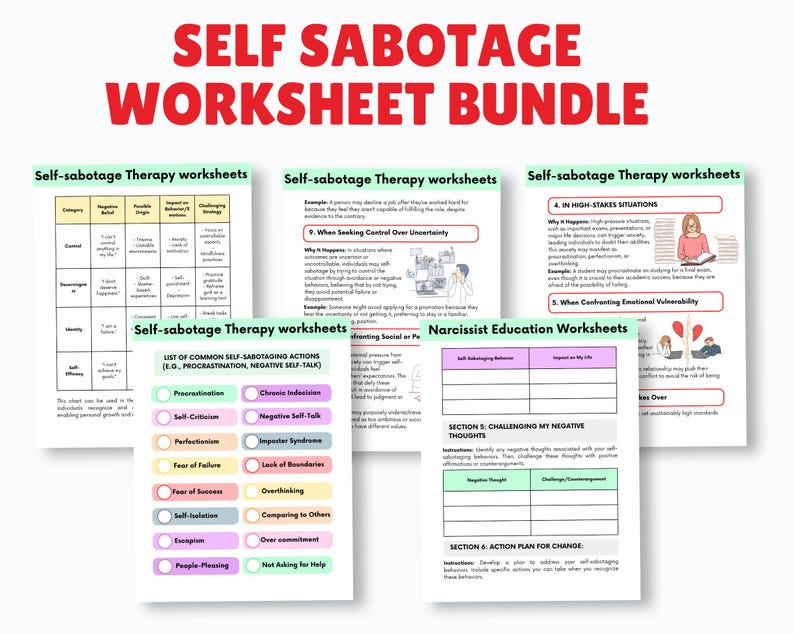 Self Sabotage Worksheets and Printable Psychoeducation Tools ...