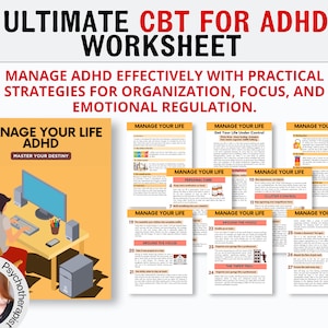 CBT für ADHD Arbeitsblätter Mega Bundle, ADHD Arbeitsblatt Kinder, Neurodivergenter Planer Kinder, Bewältigungsfertigkeiten Karten, sozial emotionales Lernen