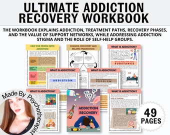 Addiction Recovery Workbook, Addiction Recovery for Adults, Therapy Worksheets, CBT, Relapse Prevention Plan, Sobriety Worksheets