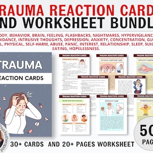 Trauma Therapy Worksheet Bundle, Trauma Reactions Cards, Trauma worksheets, PTSD Counseling Worksheet, Trauma Symptoms & Responses 2025