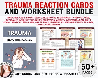 Trauma Therapy Worksheet Bundle, Trauma Reactions Cards, Trauma worksheets, PTSD Counseling Worksheet, Trauma Symptoms & Responses 2025
