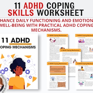 11 ADHD Executive Functioning Skills Strategies Psychoeducation Worksheets, Executive Functioning Wheel, Mental Health Therapy Worksheets